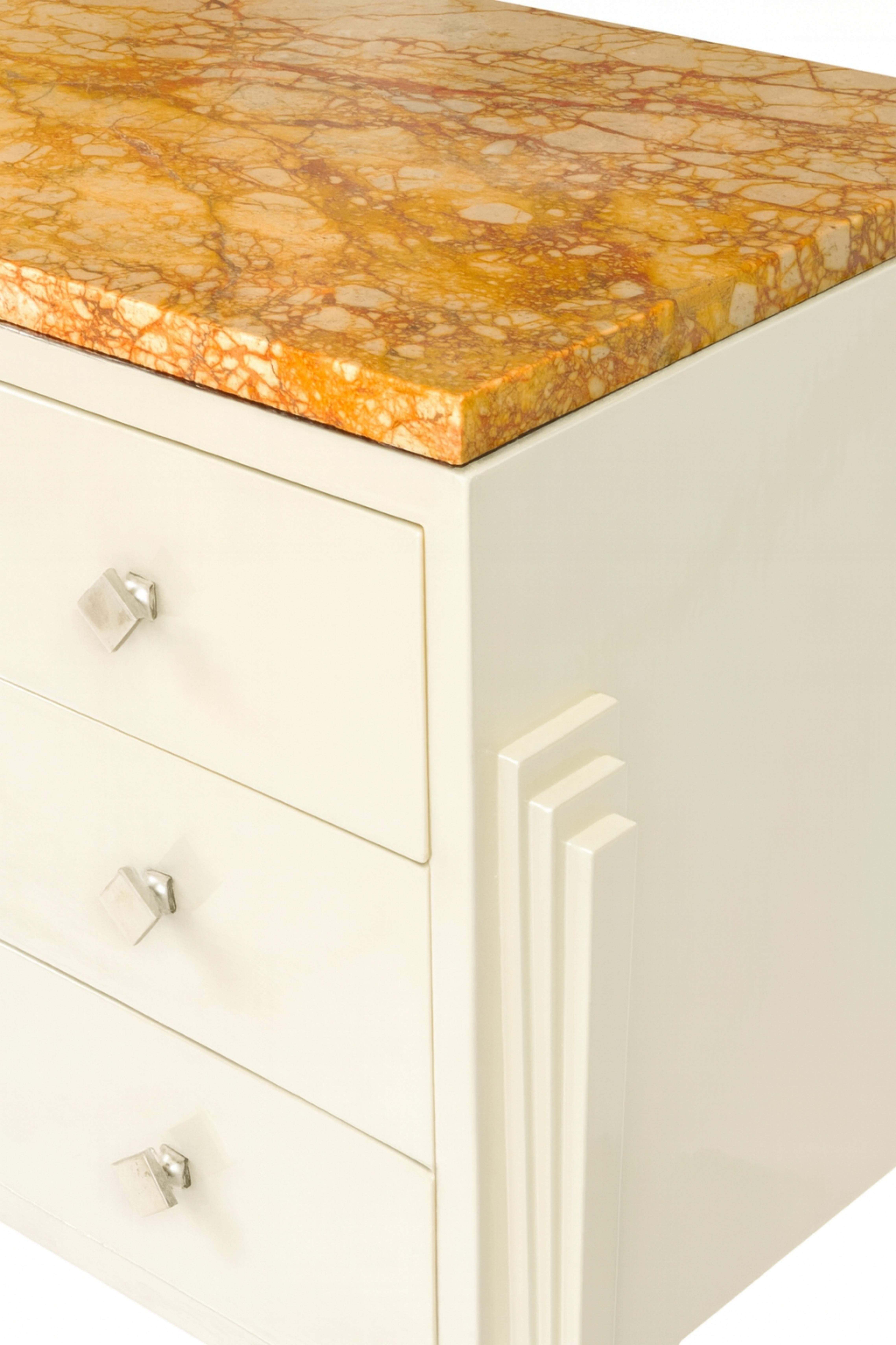 French Art Deco Off White Commode With Marble Top, 20th Century For Sale 2