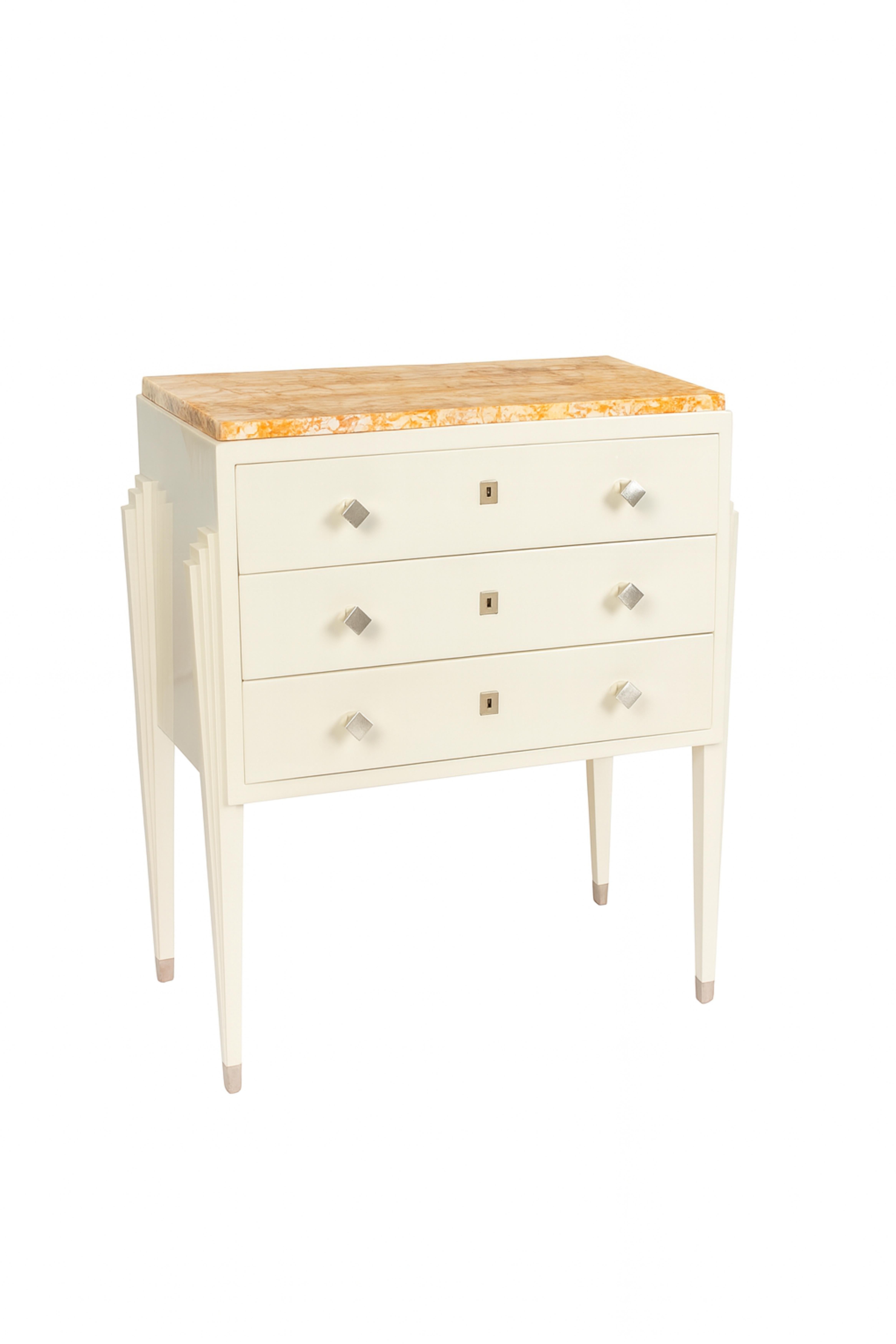 French Art Deco Off White Commode With Marble Top, 20th Century For Sale 4