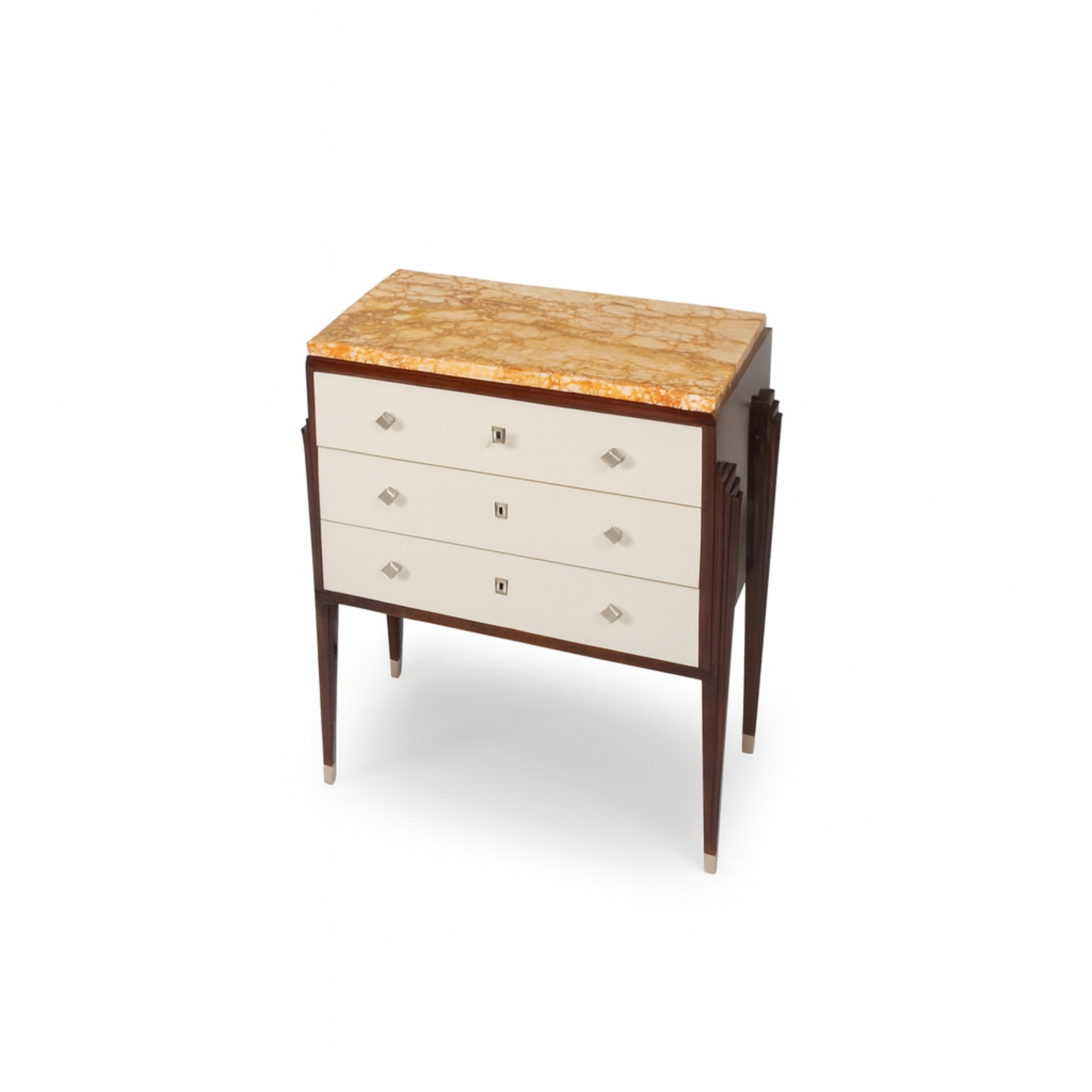 French Art Deco Off White Commode With Marble Top, 20th Century For Sale 4