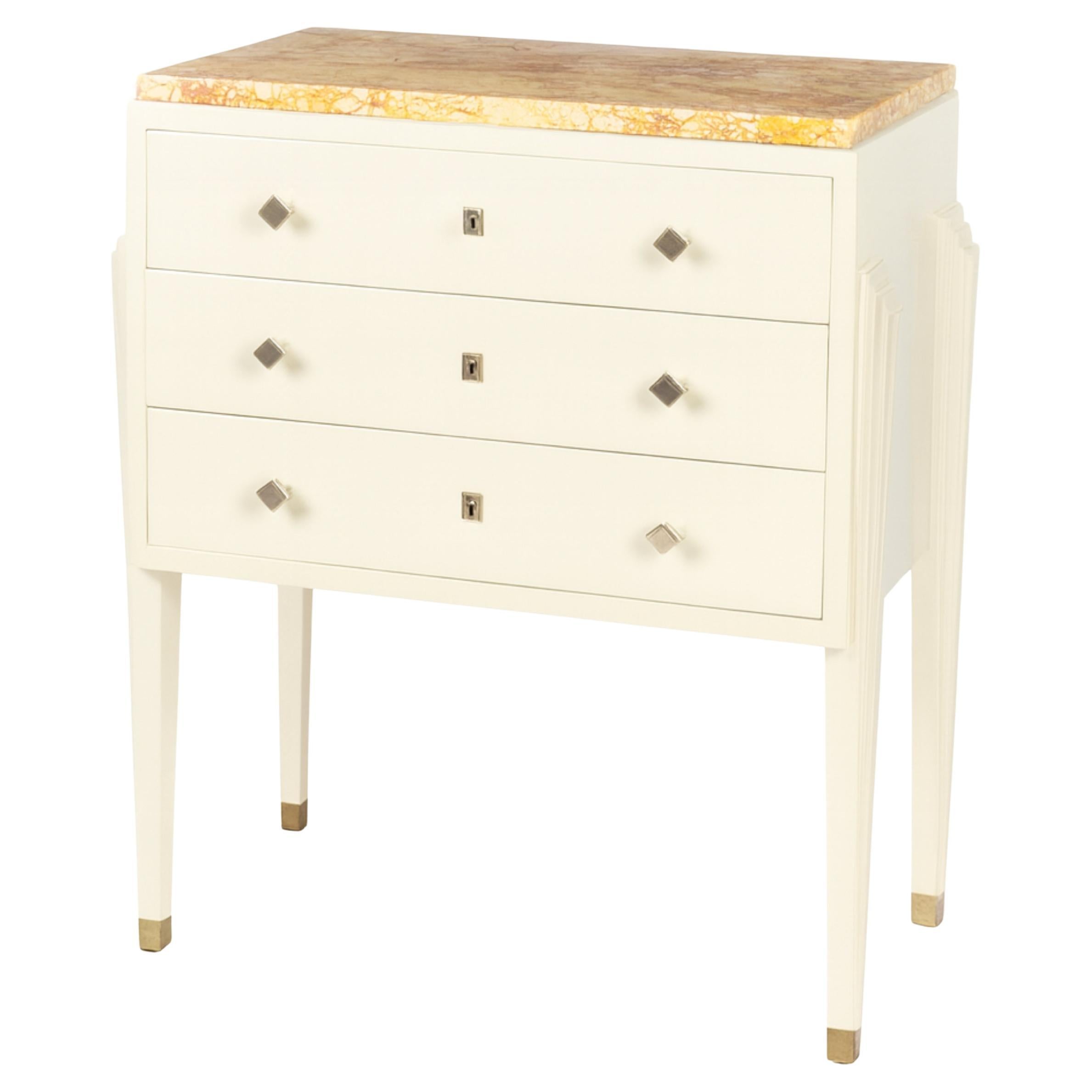 French Art Deco Off White Commode With Marble Top, 20th Century For Sale