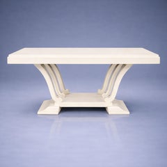 French Art Deco Off-White Lacquer Dining Table with Extensions, 1930s
