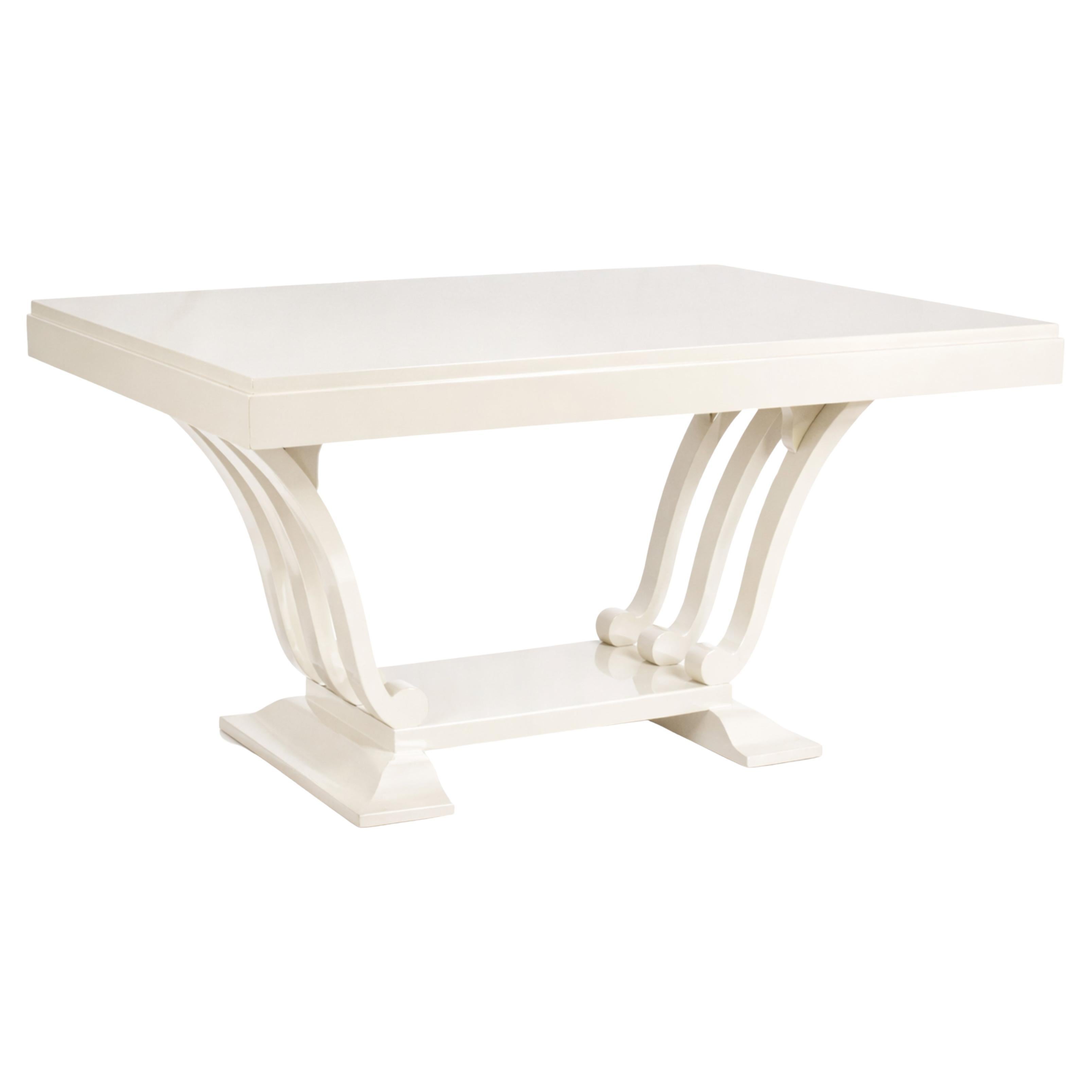 French Art Deco Off-White Lacquer Dining Table with Extensions, 1930s