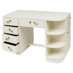 French Art Deco Off White Lacquer Walnut Desk , 20th Century