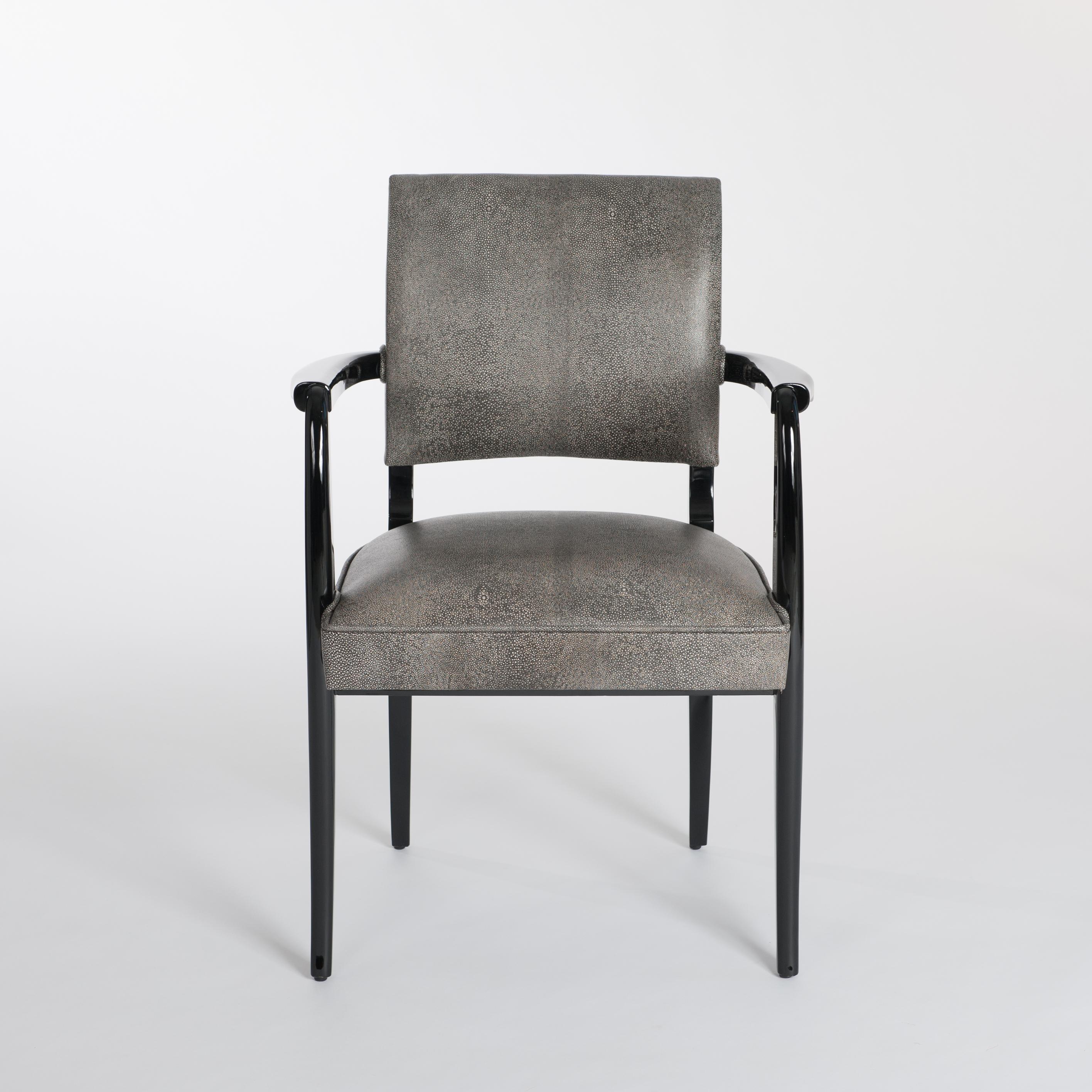 Französischer Art Déco Bürostuhl Schwarz Hochglanzlack Raydesign Leder 1930er Jahre (Handgefertigt) im Angebot