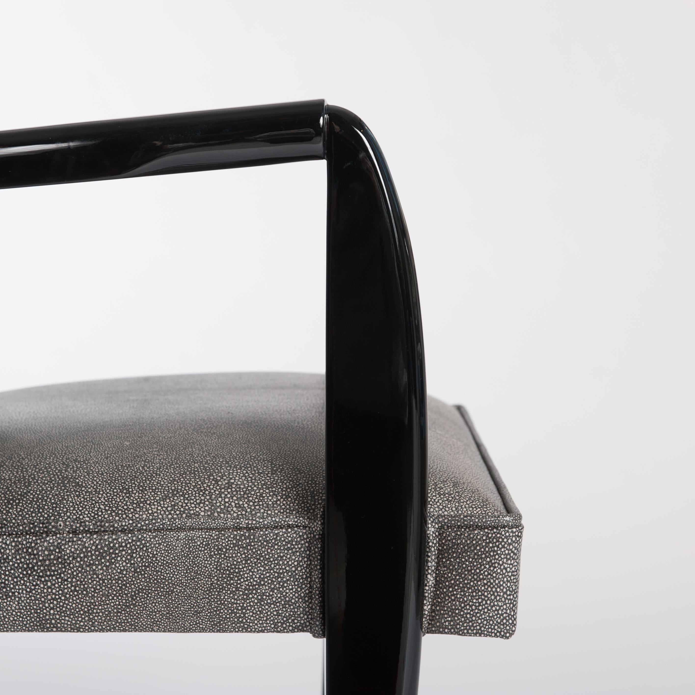Französischer Art Déco Bürostuhl Schwarz Hochglanzlack Raydesign Leder 1930er Jahre im Angebot 1