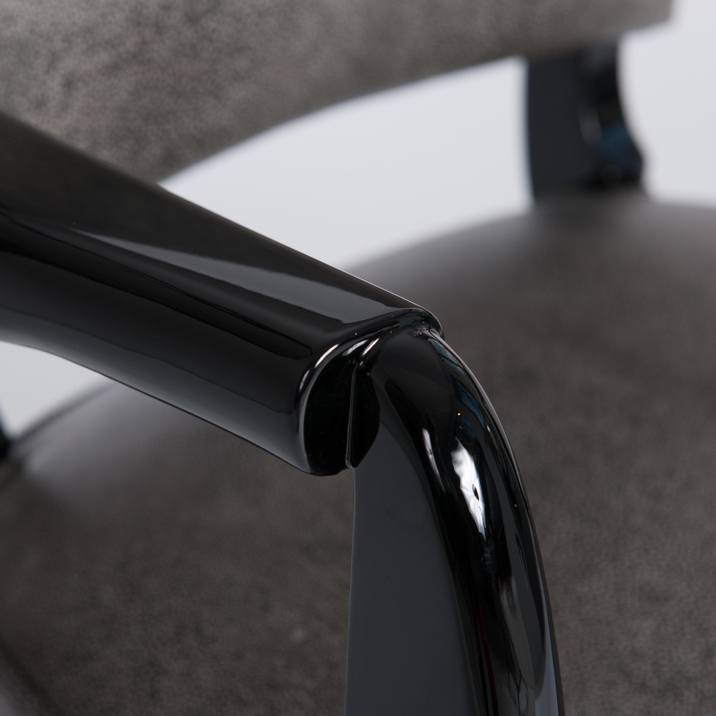Französischer Art Déco Bürostuhl Schwarz Hochglanzlack Raydesign Leder 1930er Jahre im Angebot 3