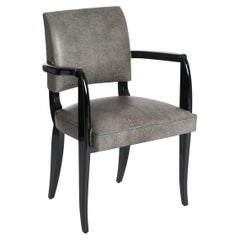 Sedia da ufficio francese Art Déco Laccata nera lucida Raydesign in pelle anni '30