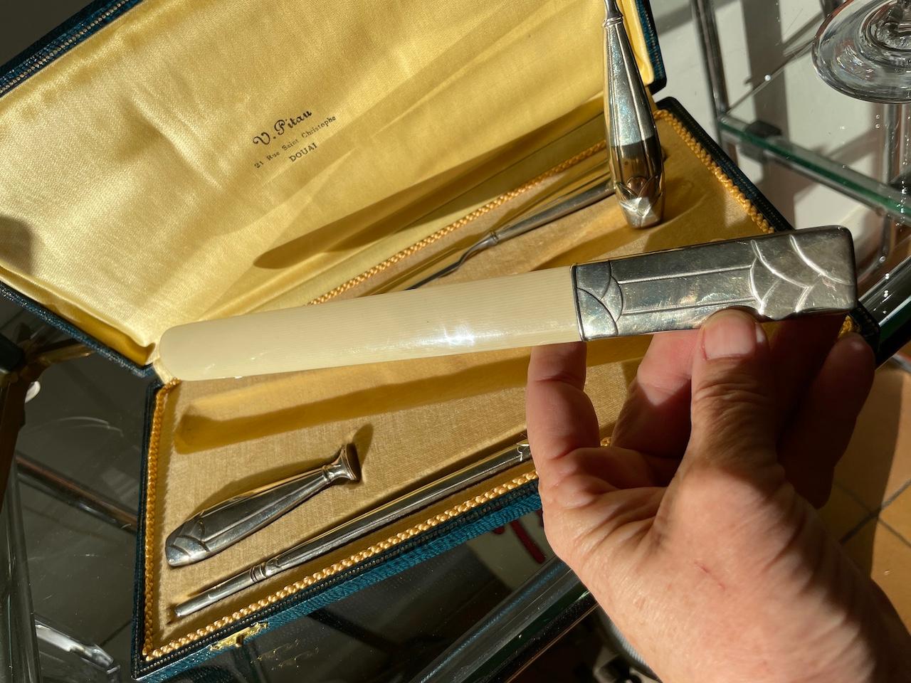 French Art Deco Office Set 1925 Silver and Ivoirine 2