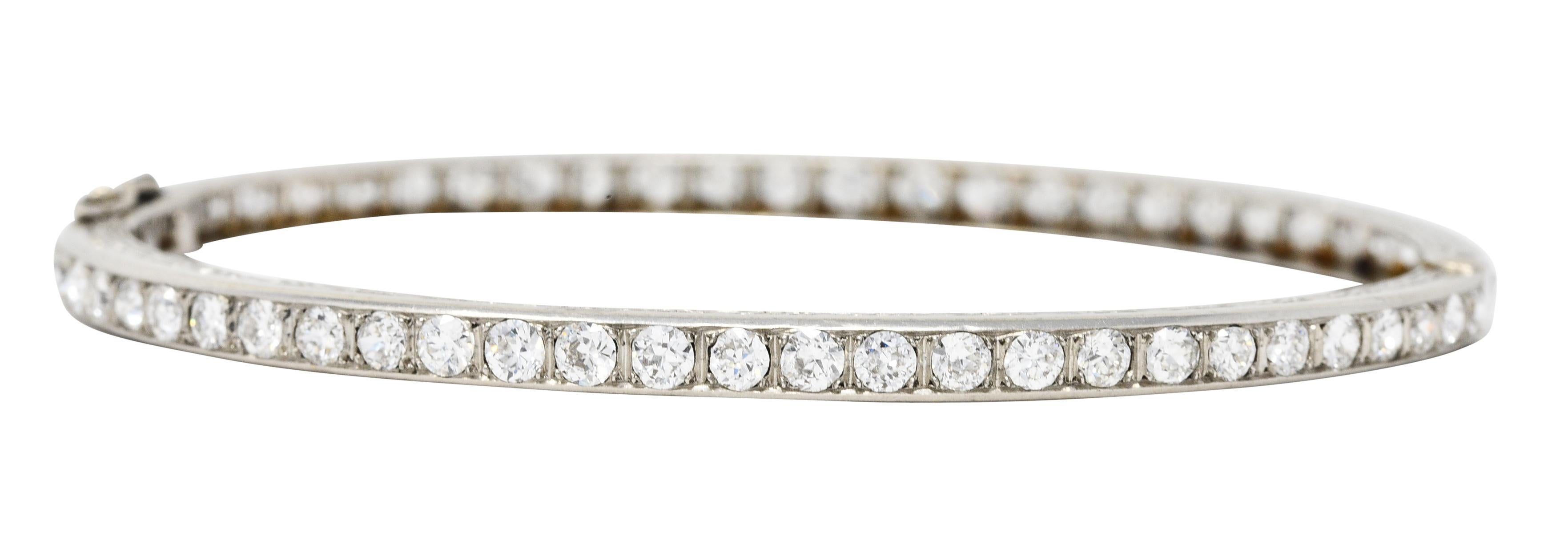 Women's or Men's French Art Deco Old European Cut Diamond Platinum Bangle Bracelet