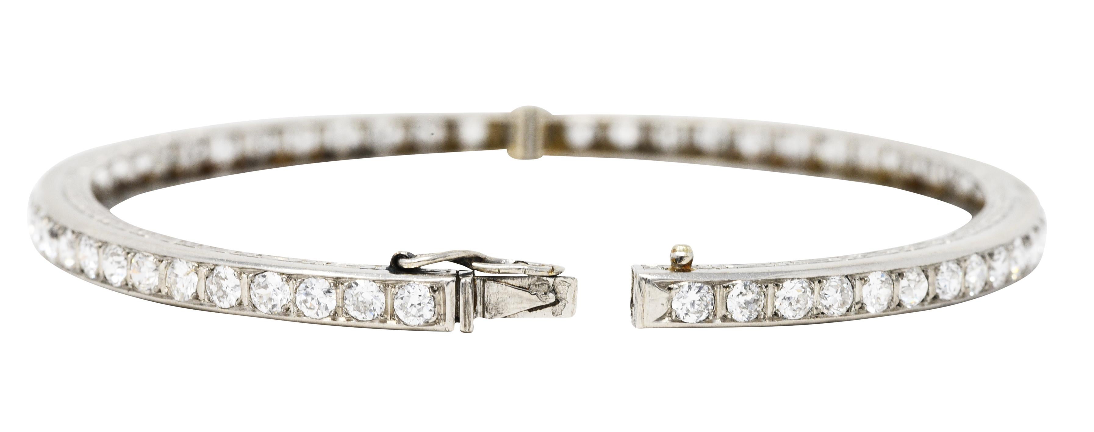French Art Deco Old European Cut Diamond Platinum Bangle Bracelet 2