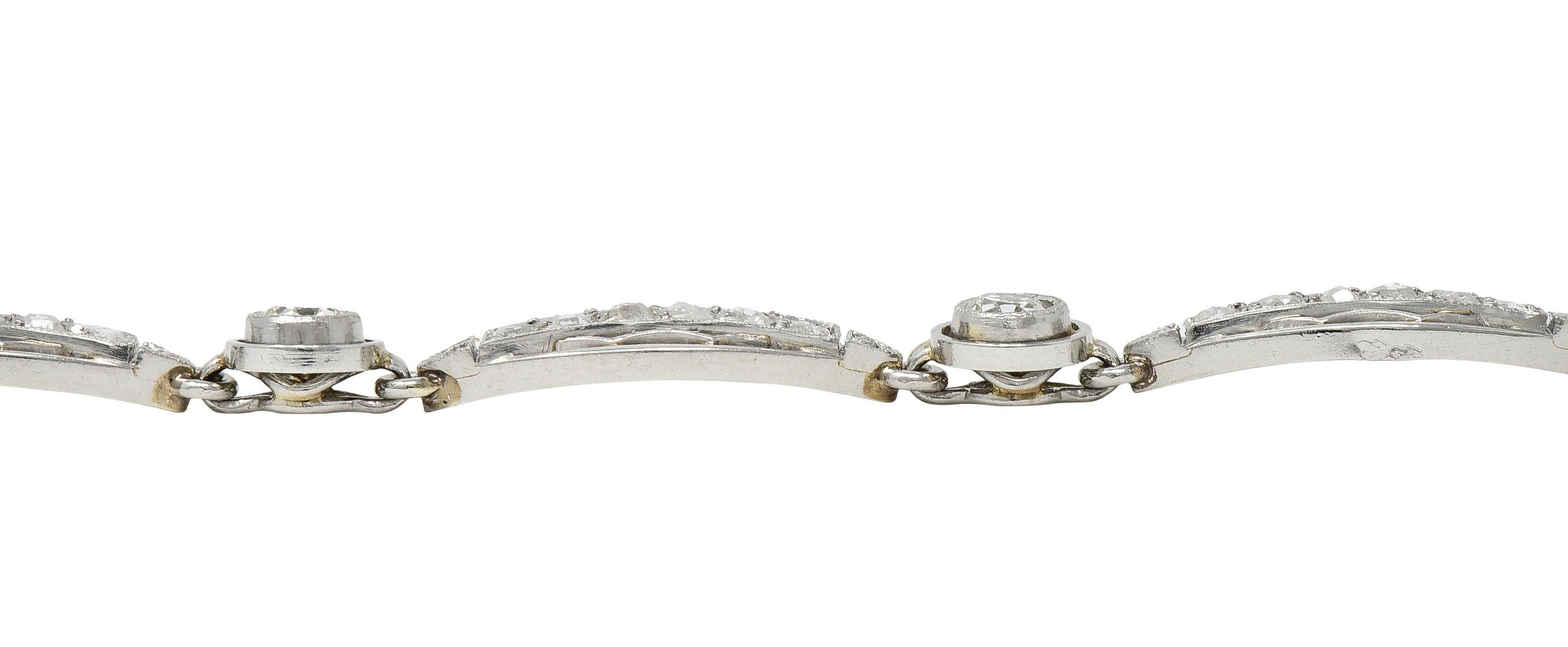 French Art Deco Old European Diamond Platinum Vintage Fancy Link Line Bracelet 6