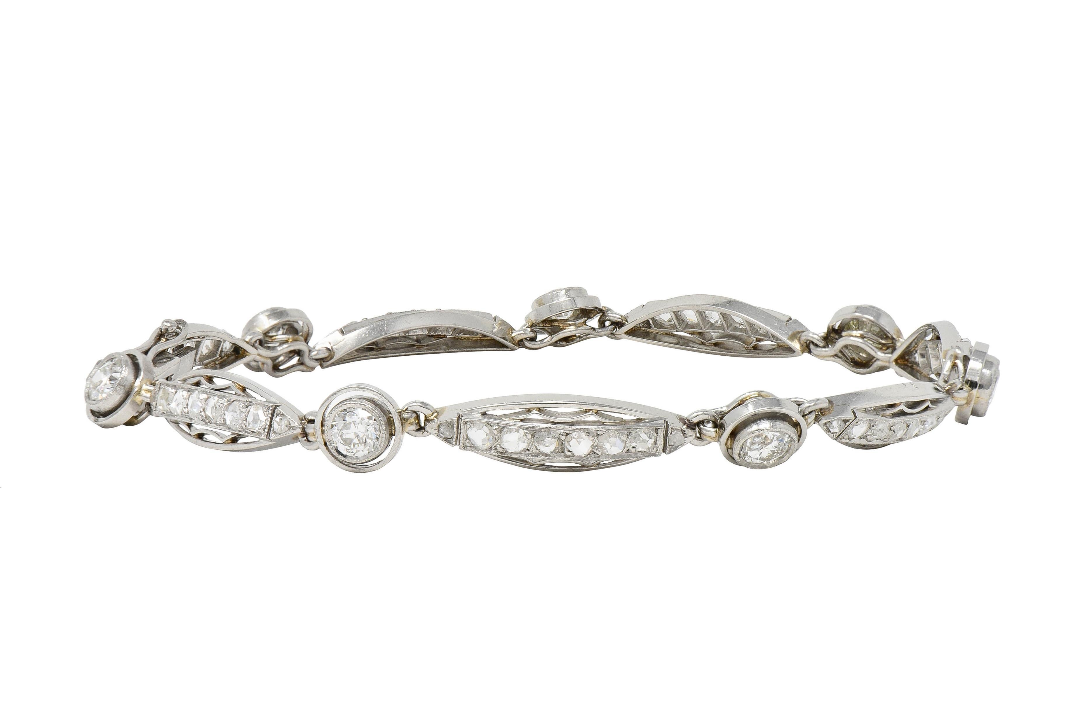 French Art Deco Old European Diamond Platinum Vintage Fancy Link Line Bracelet 2
