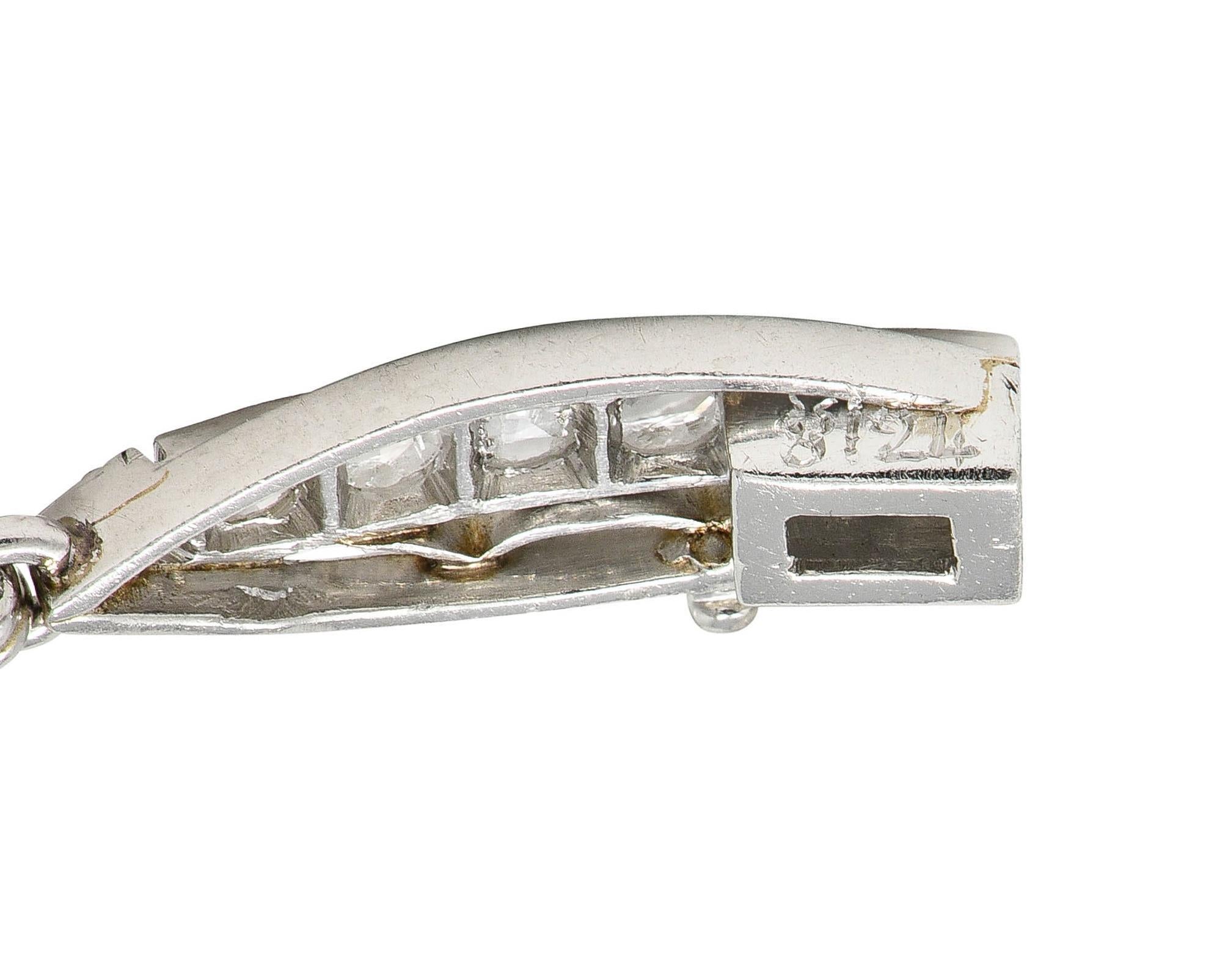 French Art Deco Old European Diamond Platinum Vintage Fancy Link Line Bracelet 4