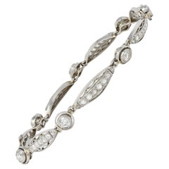 French Art Deco Old European Diamond Platinum Vintage Fancy Link Line Bracelet