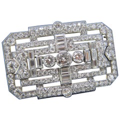 French Art Deco Old Mine Cut Diamond White Gold Platinum Brooch