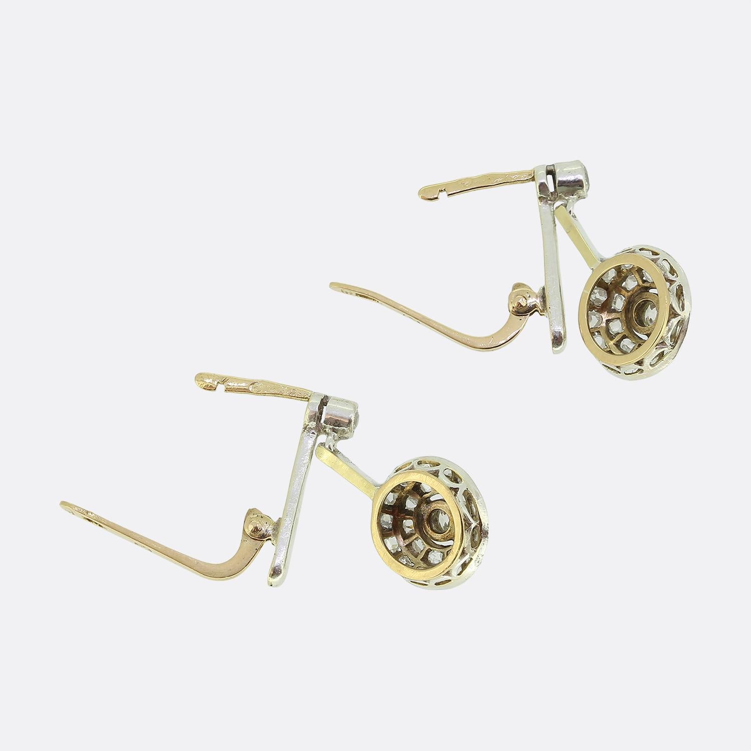 Pendientes en racimo de diamantes franceses Art Déco talla antigua y rosa Talla antigua en venta