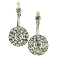 French Art Deco Old & Rose Cut Diamond Cluster Drop Earrings