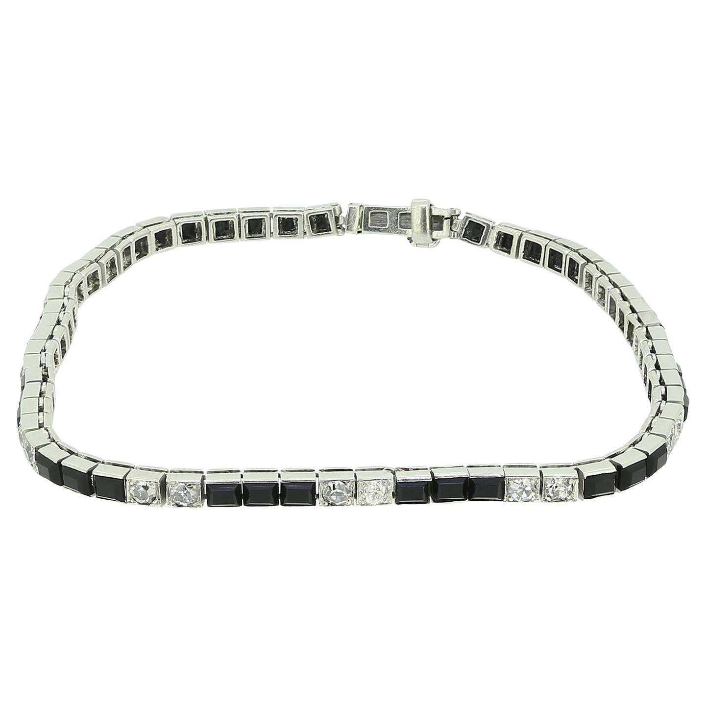 French Art Deco Onyx and Diamond Bracelet