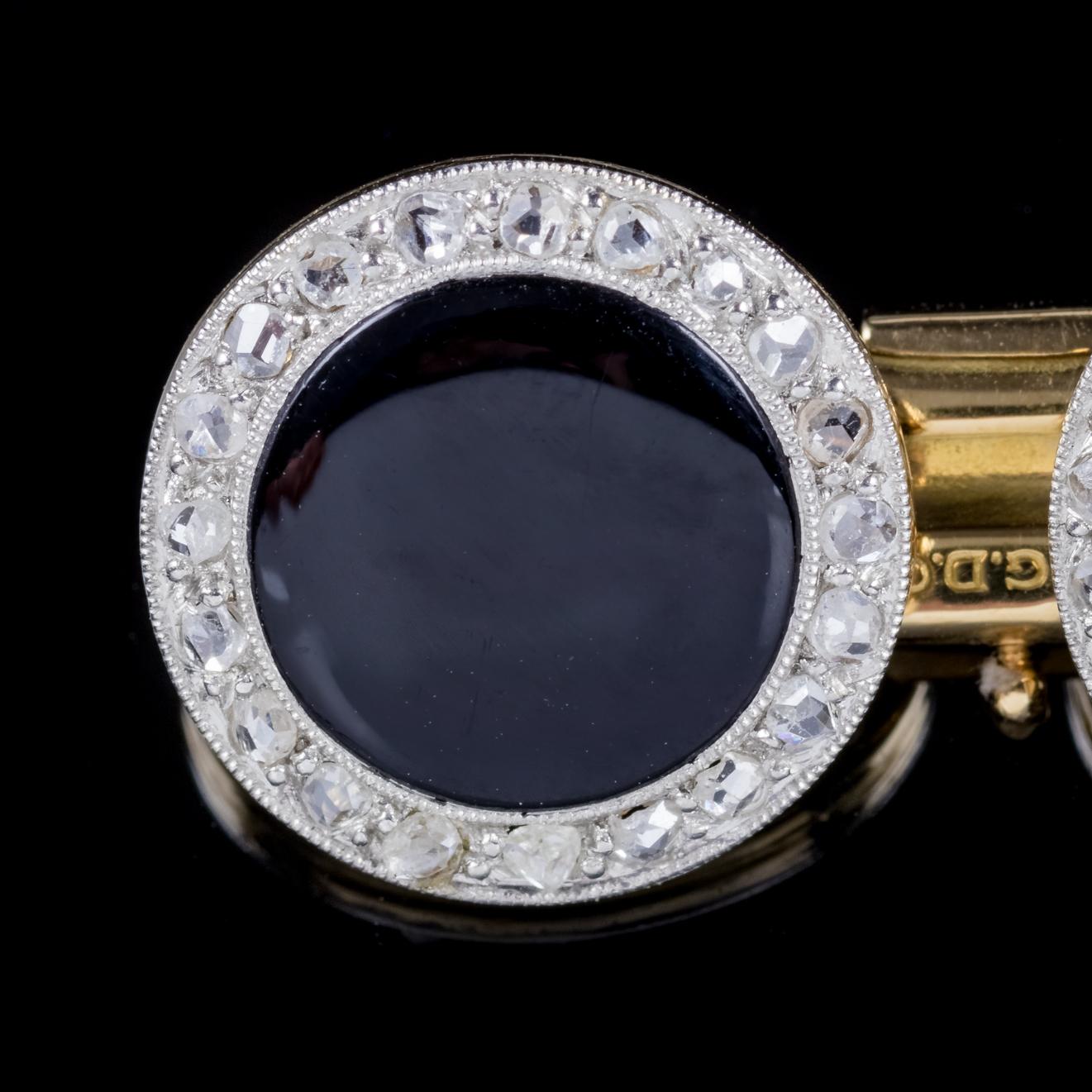 French Art Deco Onyx Diamond Double 18 Carat Gold Brevette, circa 1930 Cufflinks  In Good Condition In Lancaster, Lancashire