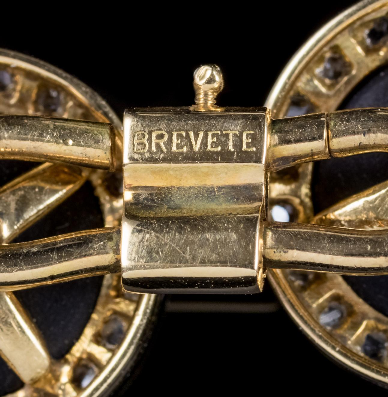Women's or Men's French Art Deco Onyx Diamond Double 18 Carat Gold Brevette, circa 1930 Cufflinks 