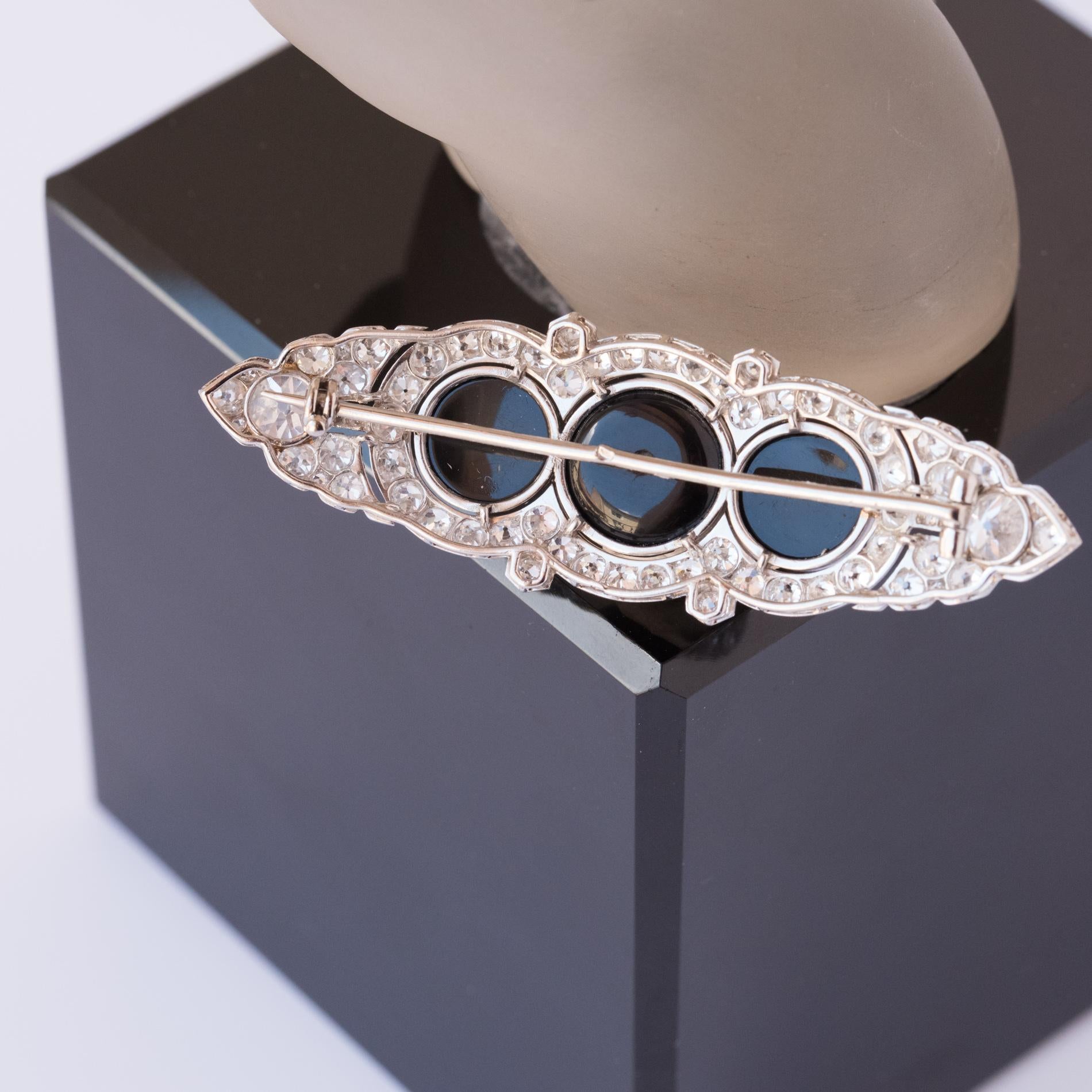French Art Deco Onyx Diamond Platinum Brooch 4