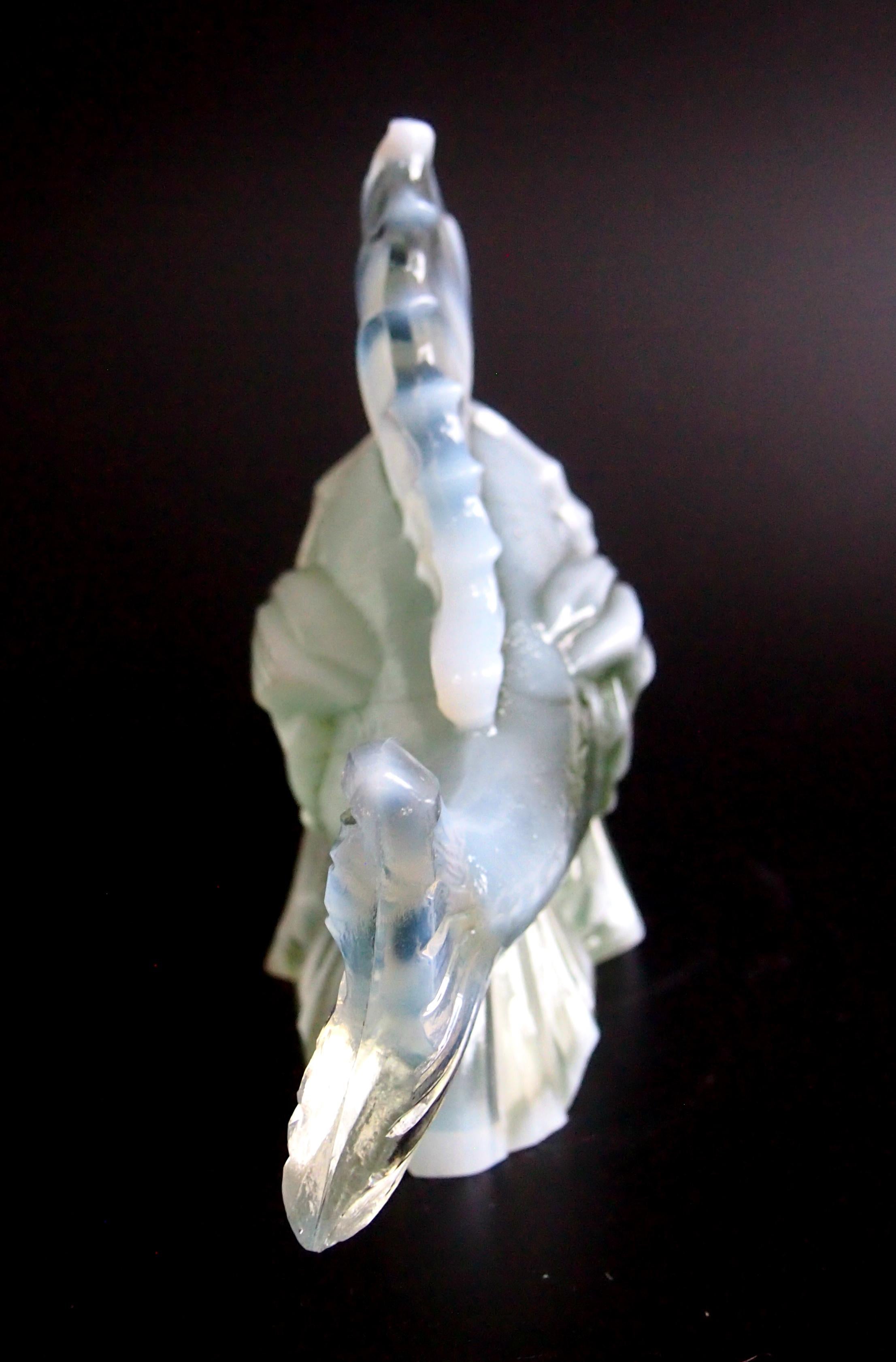 French Art Deco Opal Green Glass Fish Statue by CLA In Good Condition For Sale In Worcester Park, GB
