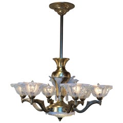 French Art Deco Opalescent Glass Chandelier by Ezan