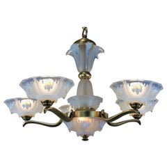 French Art Deco Opalescent Glass Chandelier by Ezan