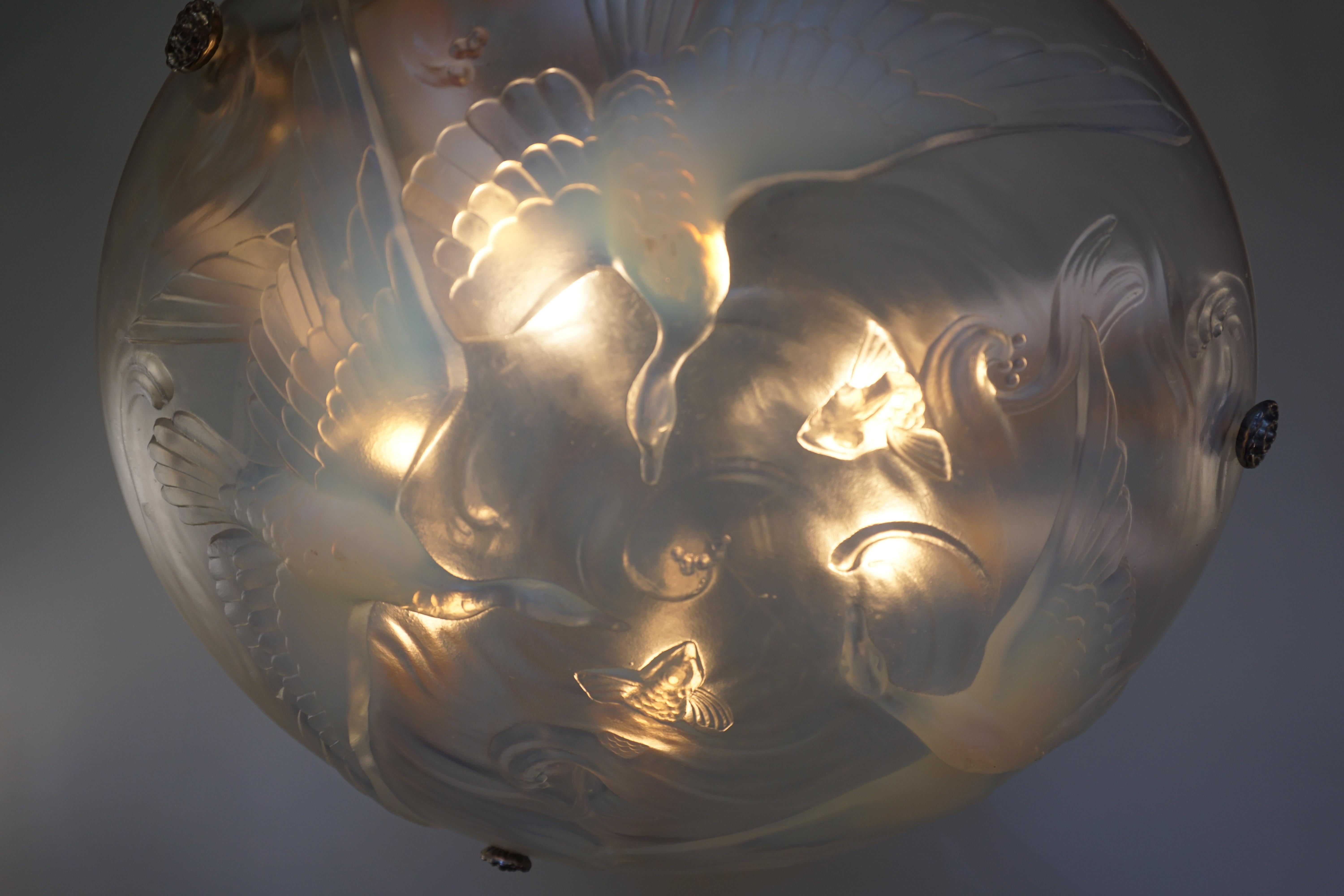 French Art Deco Opalescent Glass Chandelier by Verlys 1