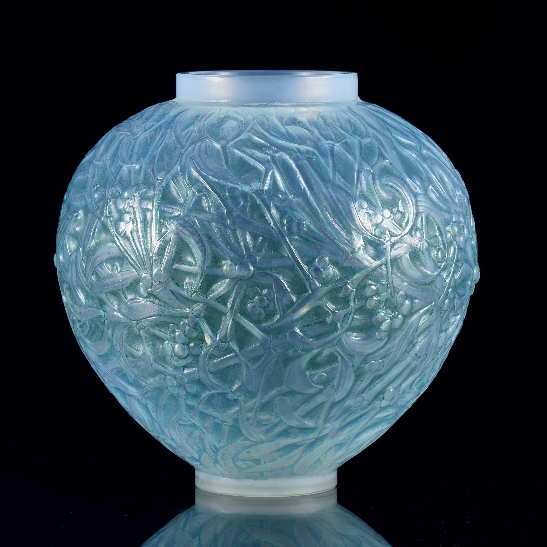 Molded French Art Deco Opalescent Glass Vase 