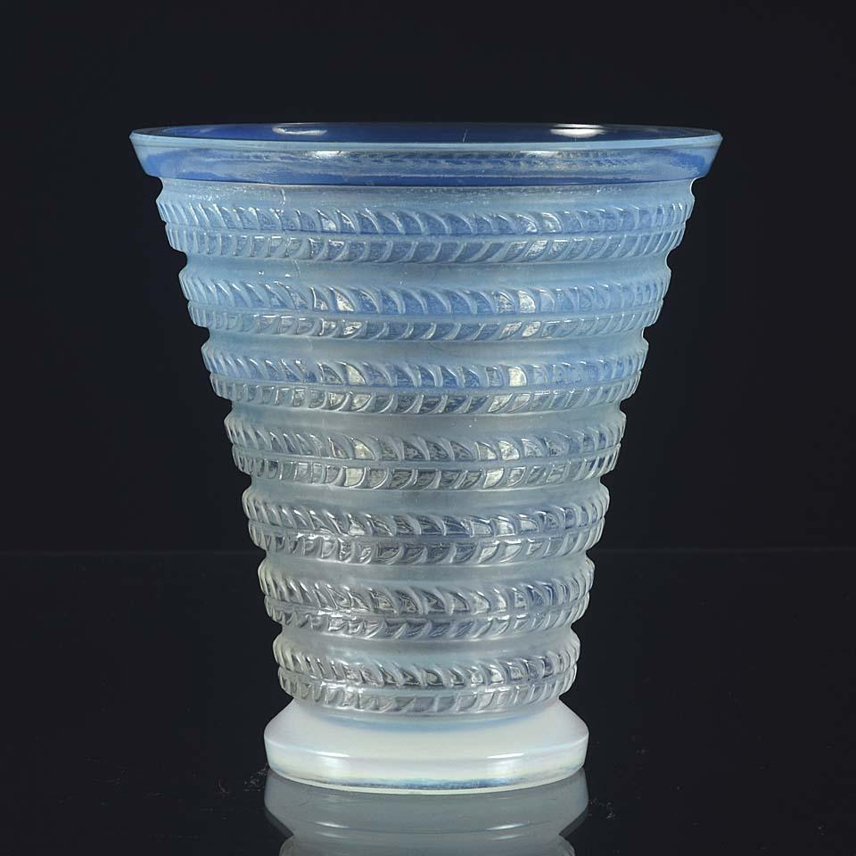 Molded French Art Deco Opalescent Glass Vase 