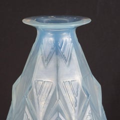 French Art Deco Opalescent Glass Vase with Raised Geometric Patterns by Sabino