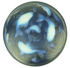 French Art Deco Opalescent Pressed Glass Bowl with Fish