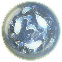 French Art Deco Opalescent Pressed Glass Bowl with Fish