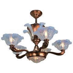 French Art Deco Opaline Glass Chandelier by Ezan, 5
