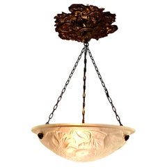 French Art Deco Opaque Glass Ceiling Light with Brass Rose
