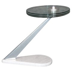 French Art Deco or Machine Age Style Marble Glass and Aluminum End Table