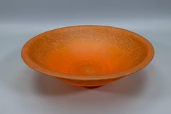 French Art Deco Orange Pâte de Verre Glass Decorative Bowl, 1930s