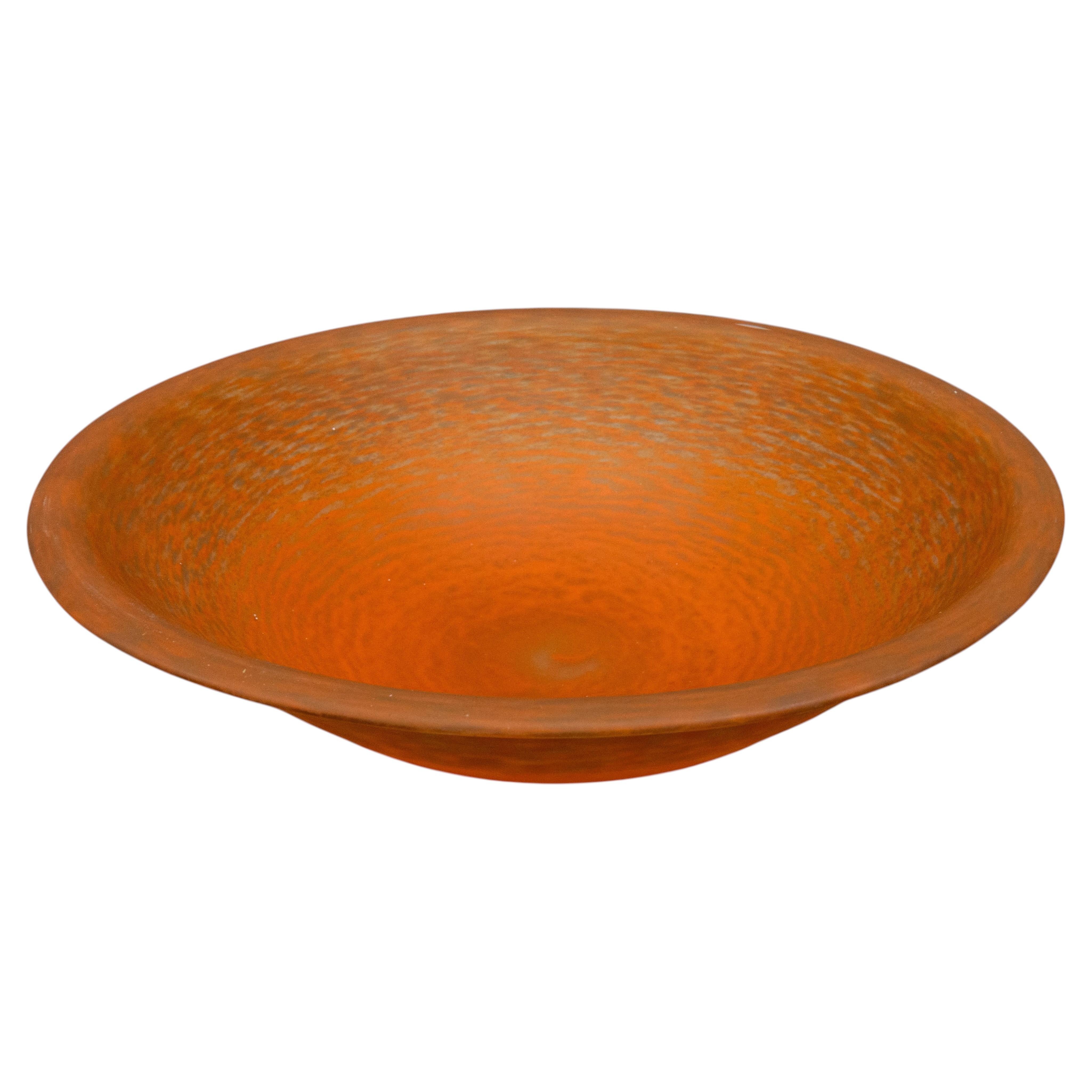 French Art Deco Orange Pâte de Verre Glass Decorative Bowl, 1930s