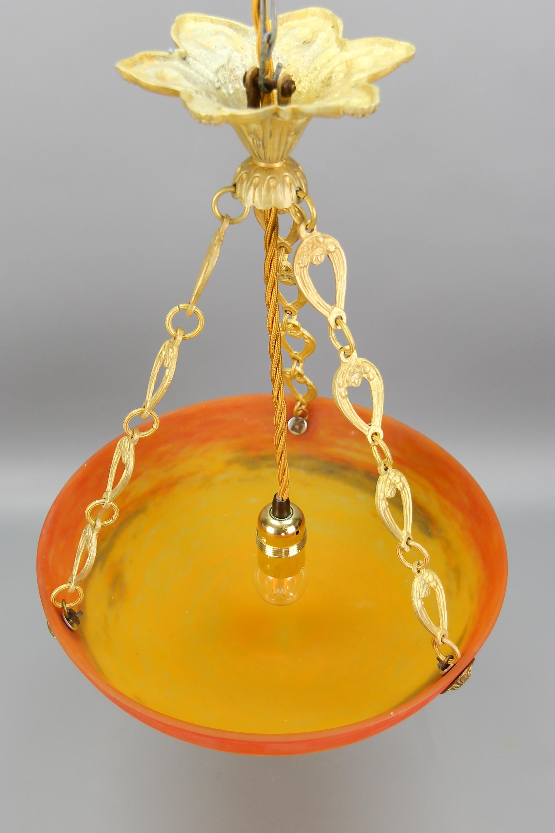 French Art Deco Orange Pendant Light by G.V. de Croismare, Muller Frères, 1920s 7