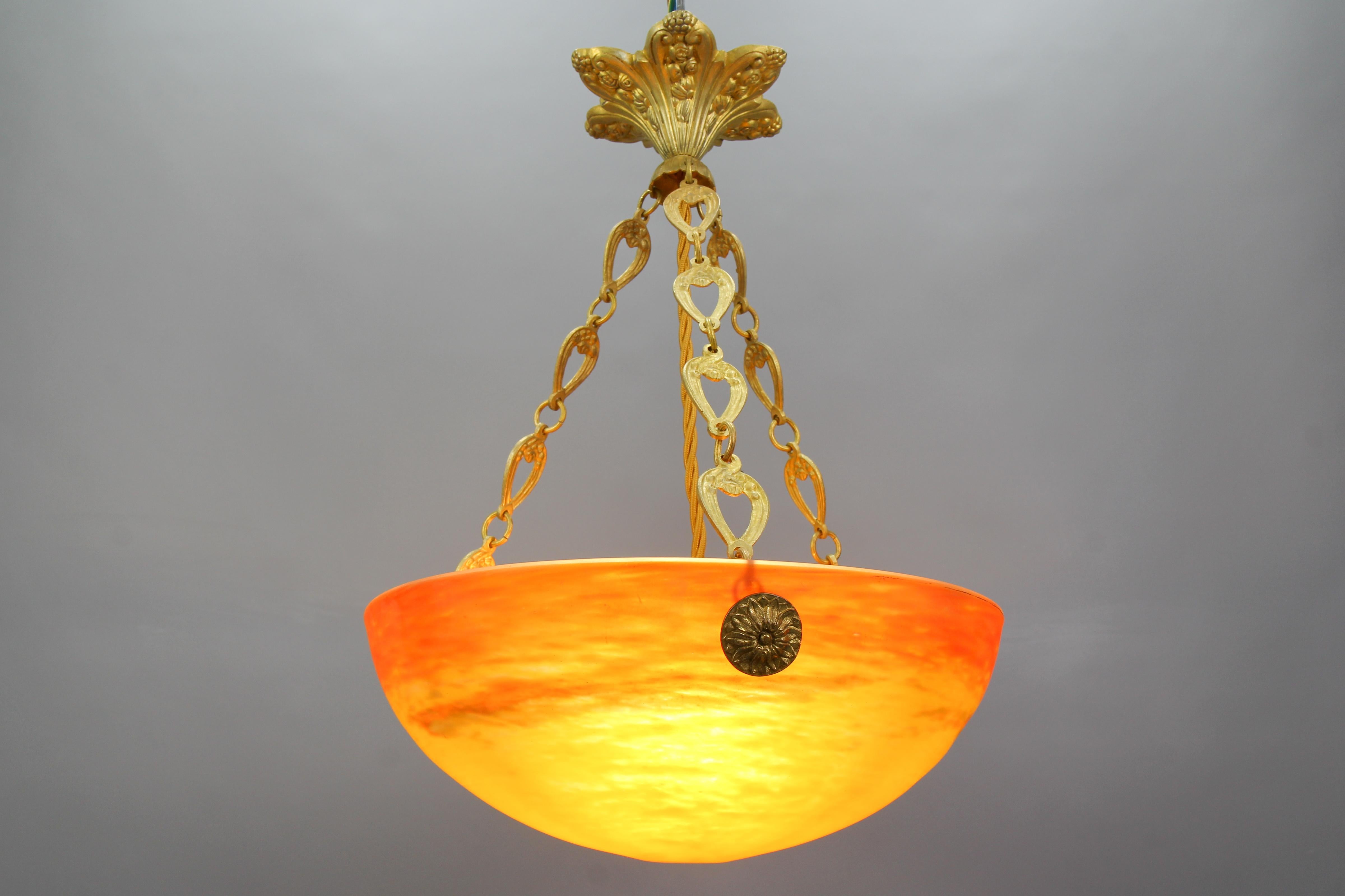 French Art Deco Orange Pendant Light by G.V. de Croismare, Muller Frères, 1920s 13