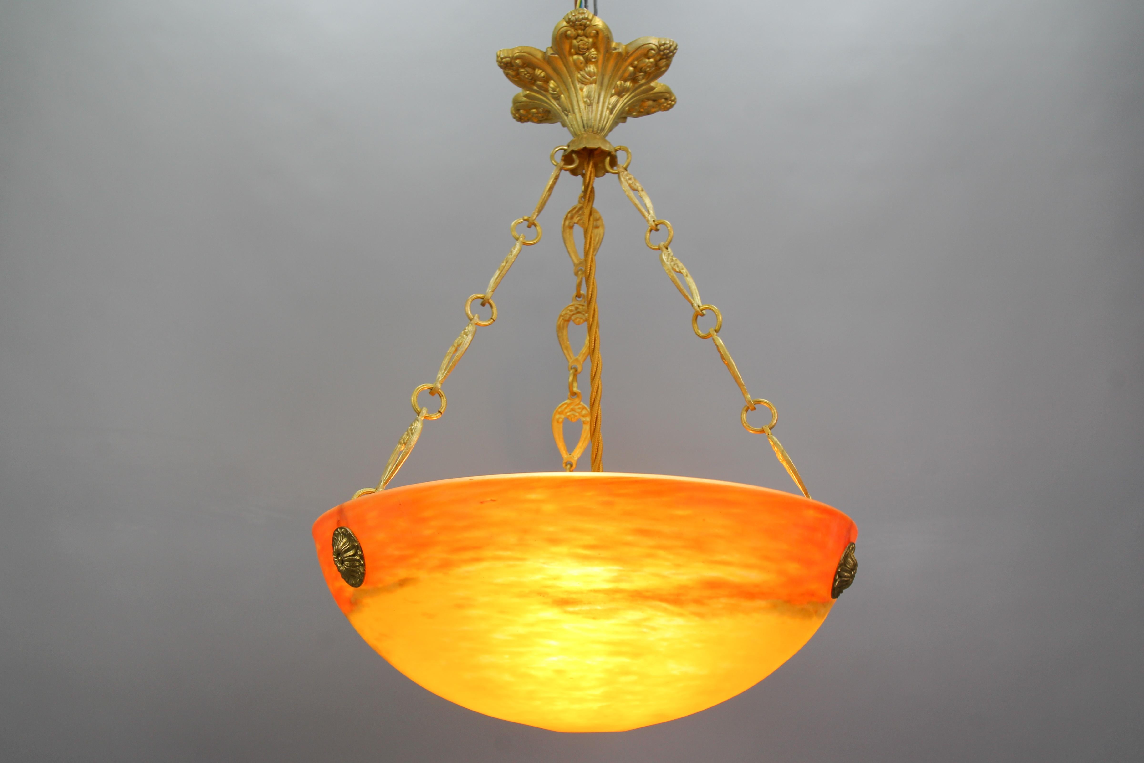 French Art Deco Orange Pendant Light by G.V. de Croismare, Muller Frères, 1920s 1
