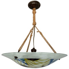 French Art Deco Organic & Vibrant Enameled Glass Pendant Light by Loys Lucha