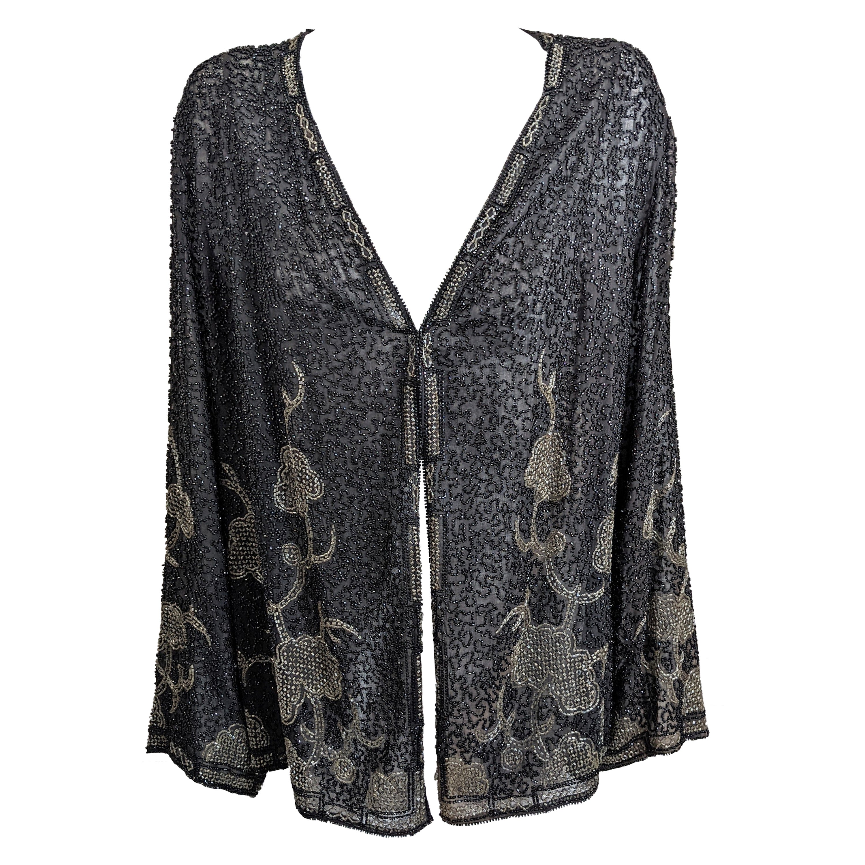 Chaqueta de noche francesa Art Decó orientalista con cuentas