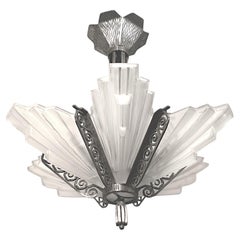 French Art Deco original art glass starburst chandelier signed Marius-E. Sabino