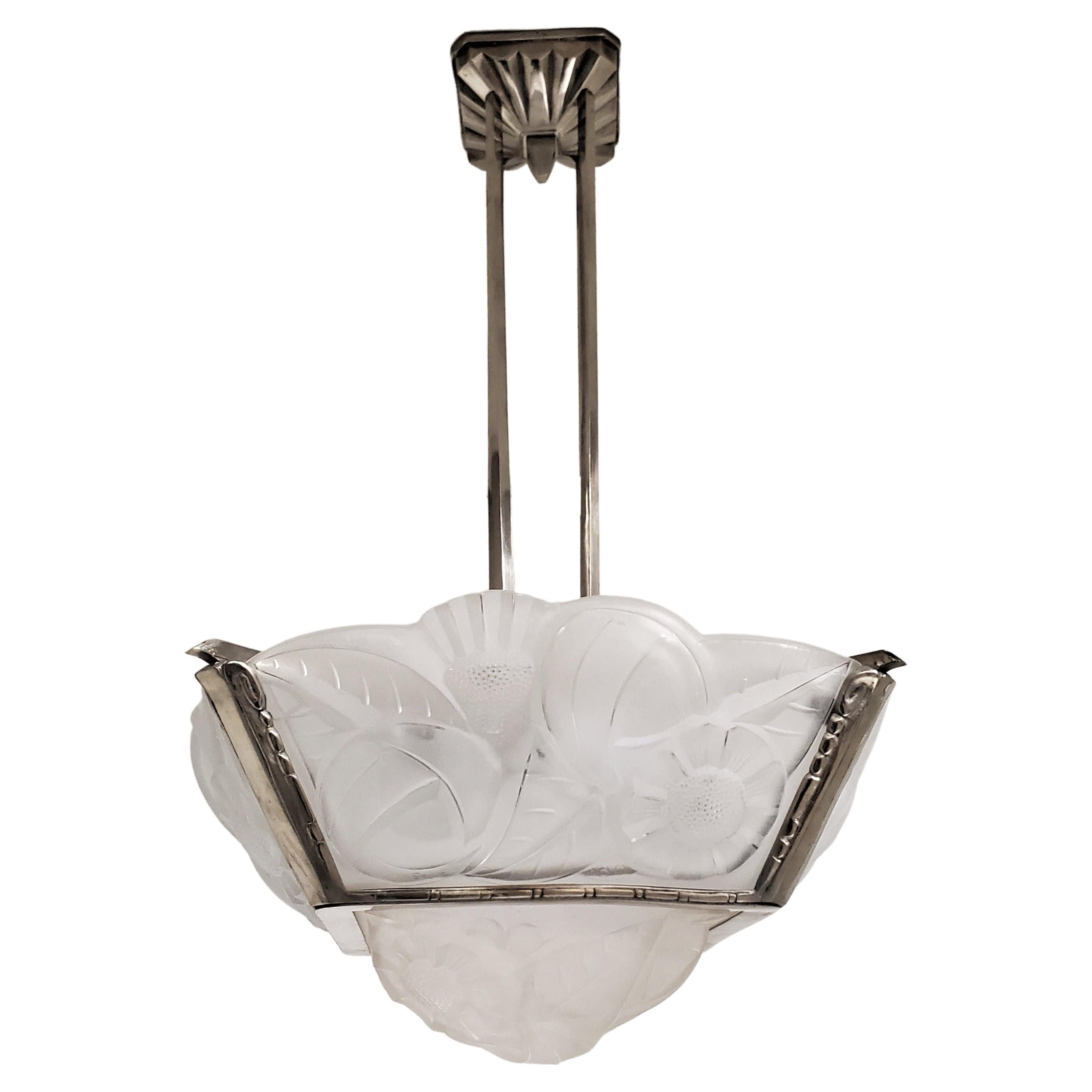 2 Art Deco art frosted glass chandelier tulips octagonal shape for original decoration