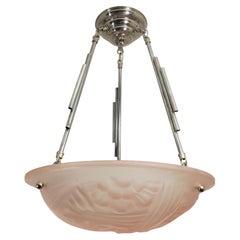 French Art Deco original pink/ blush tinted frosted art glass coupe by Degue