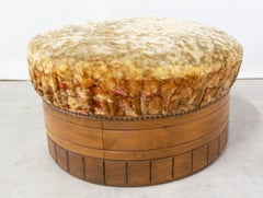 French Art Deco Ottoman Pouf Wood and Upholstery, Mid-century