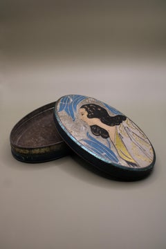 French Art Deco Oval Advertising Box Chocolate Tin 1930's France