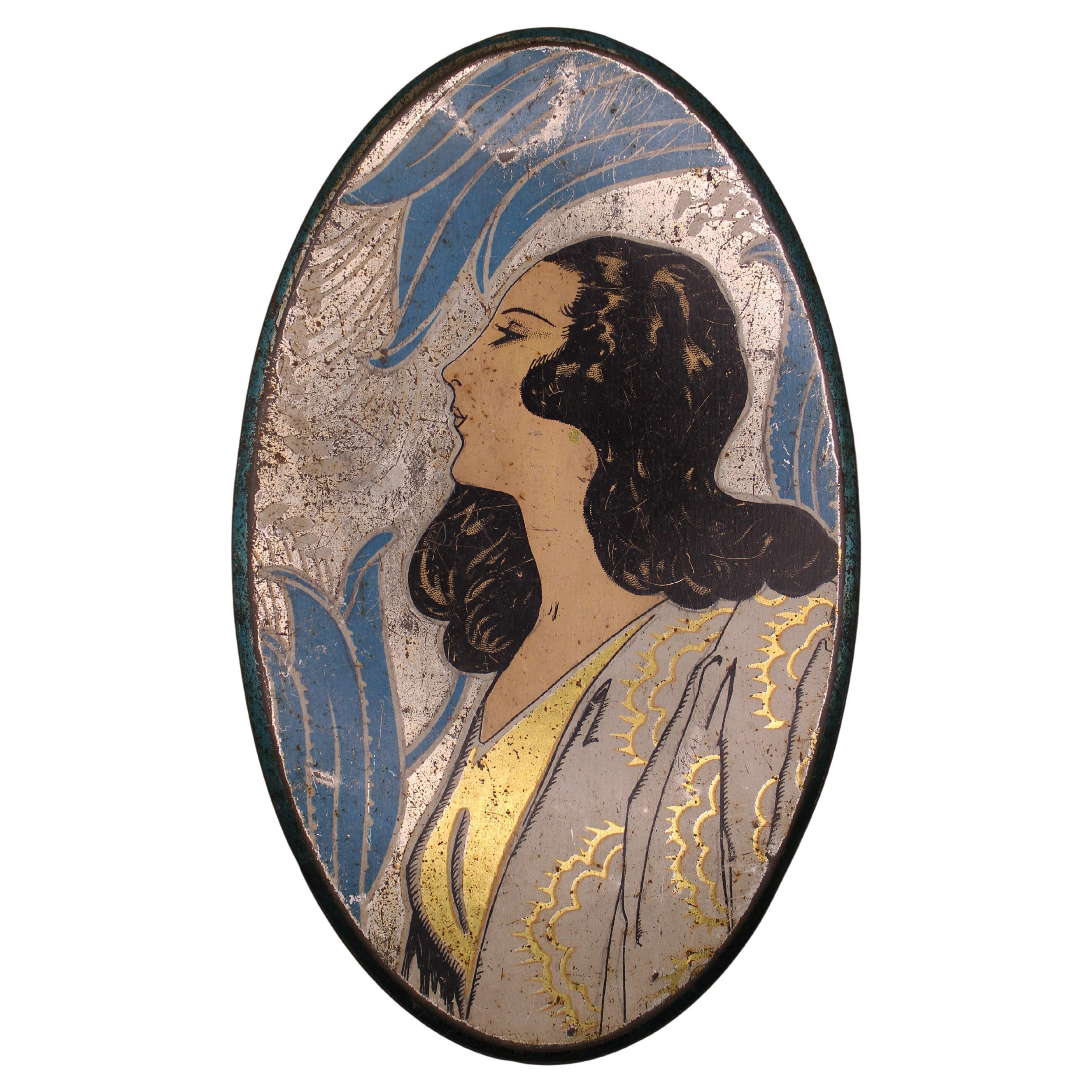 French Art Deco Oval Advertising Box Chocolate Tin 1930's France For Sale